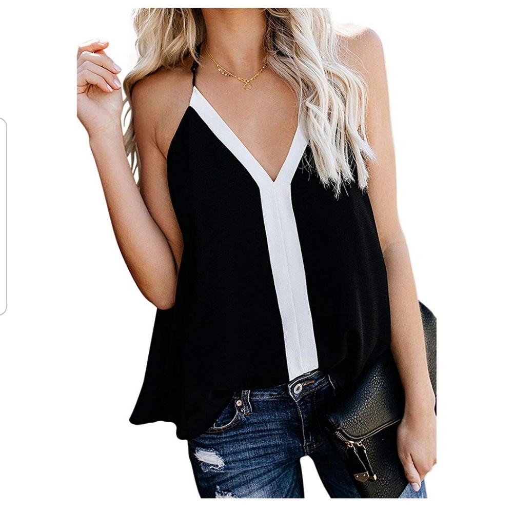 Boho cute tank loose vneck flowy cami shirt top